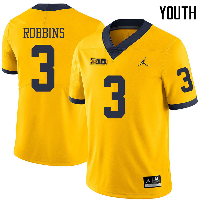 Jordan Brand Youth #3 Brad Robbins Michigan Wolverines College Football Jerseys Sale-Yellow